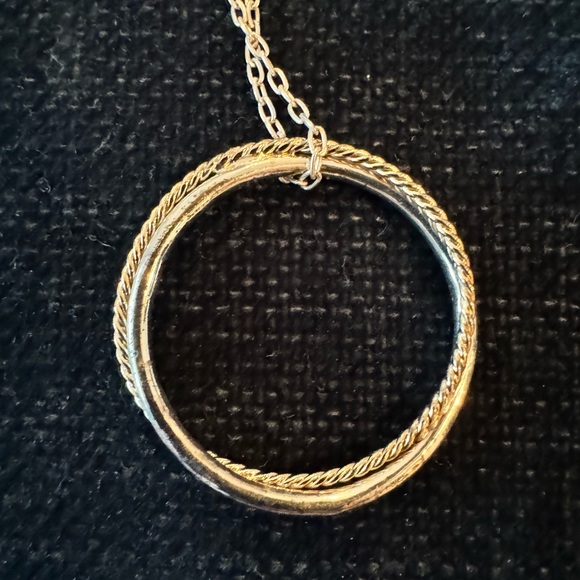 Sterling Silver /gold circle necklace with gold braid - Picture 7 of 8